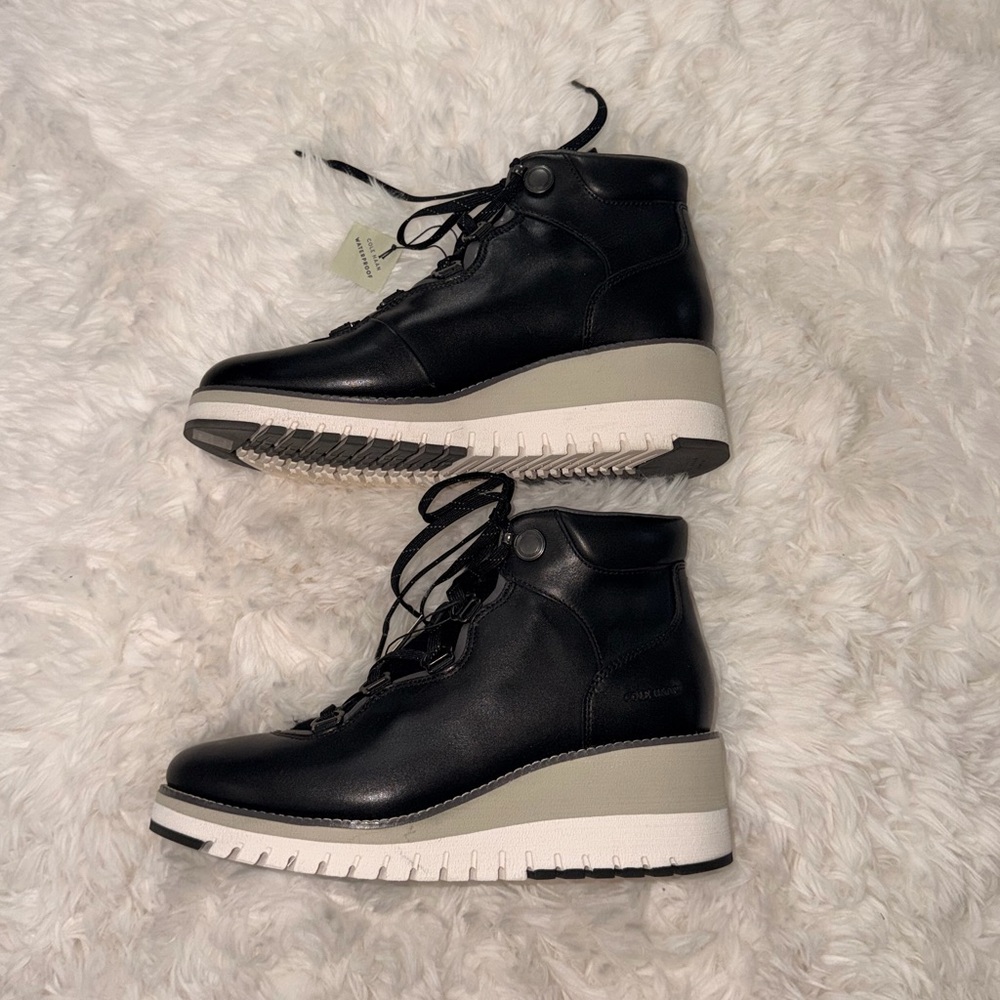 Cole Haan ZeroGrand Black Lace Up Waterproof Boots - Picture 9 of 9